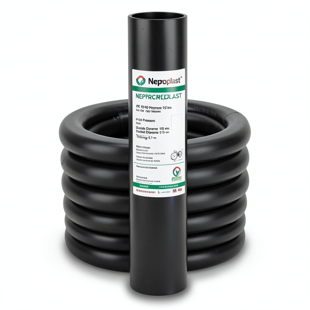 أنابيب HDPE نيبروبلاست PE 100 ضغط 10 بار قطر خارجي 315 مم سمك 18.7 مم لون أسود | نيبروبلاست
