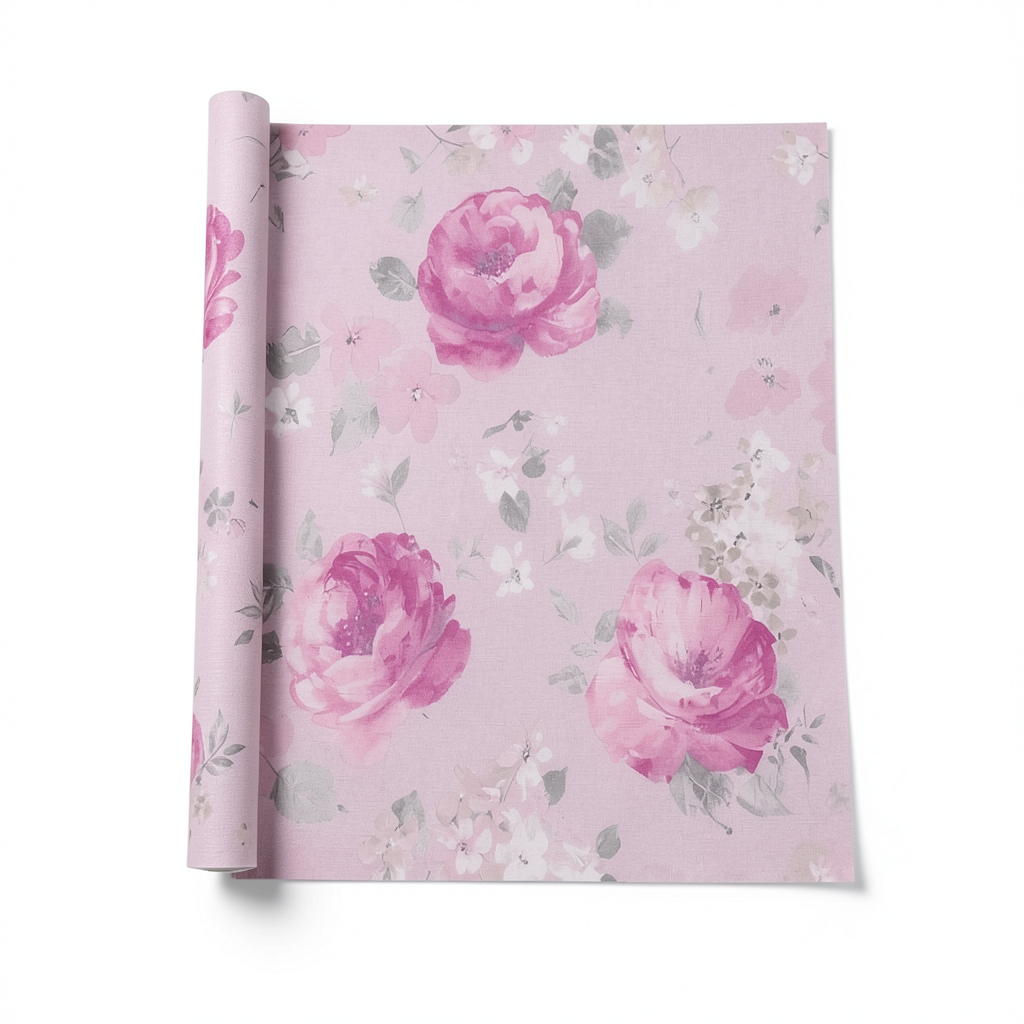 German Floral Wall Covering 10m x 0.53m Pink, Model 448849