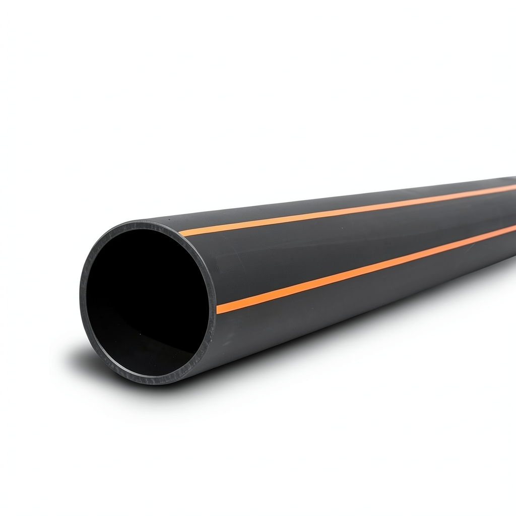 مواسير بلاستيك HDPE ضغط 10 بار [PE 100] قطر خارجي 560 مم سماكة 50.9 مم أسود مع خطوط برتقالية