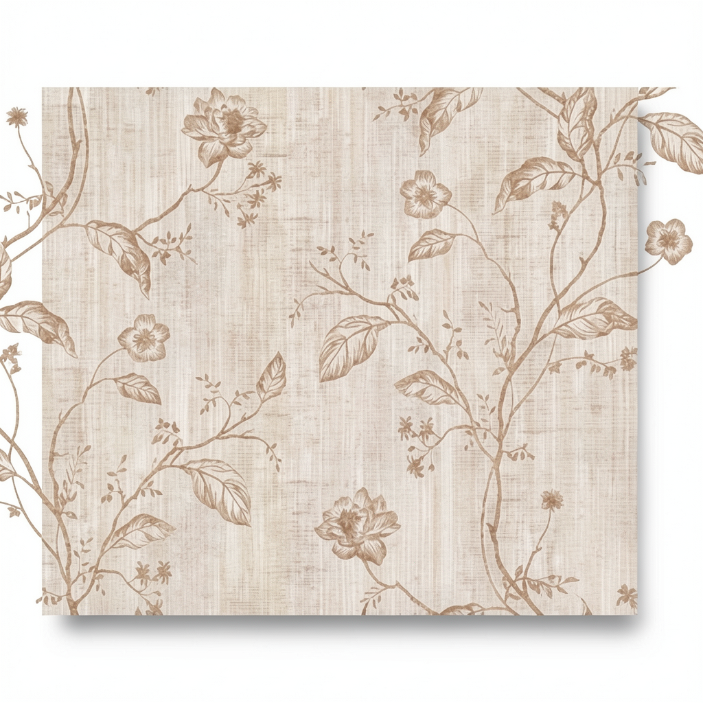 Italian Wallpaper Floral Design 10m x 1.06m Beige, Model 44434