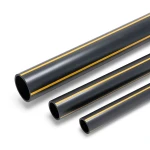 مواسير HDPE ضغط 8 بار PE 80 قطر خارجي 180 مم سماكة 16.4 مم أسود مع خطوط صفراء