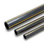 مواسير HDPE ضغط 8 بار PE 80 قطر خارجي 180 مم سماكة 16.4 مم أسود مع خطوط صفراء