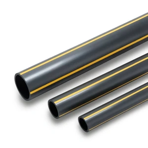 HDPE Pipe Pressure 8 Bar PE 80 Size OD 180 mm Thickness 16.4 mm Black with Yellow Stripes