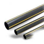 أنابيب HDPE ضغط 8 بار PE 80 قطر خارجي 200 مم سماكة 18.2 مم أسود مع خطوط صفراء
