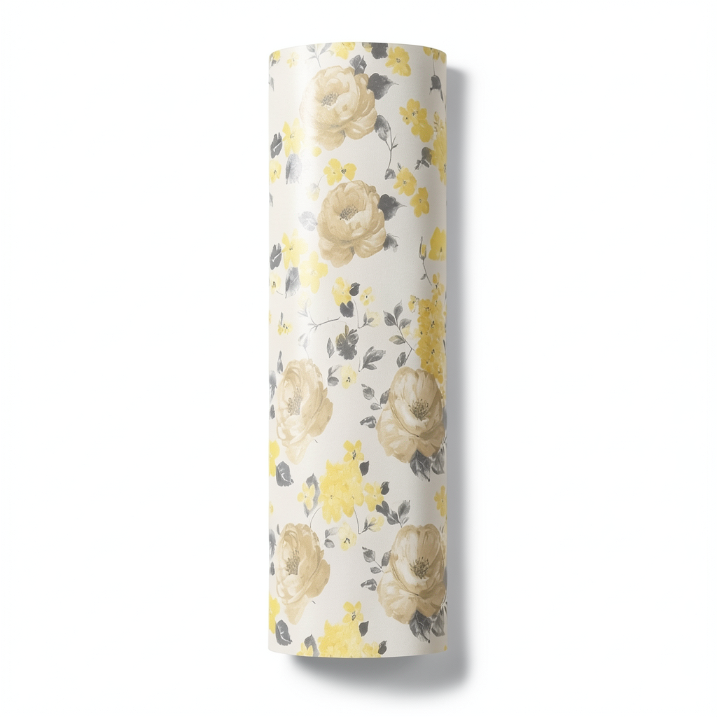 Floral Wall Decoration 10m x 0.53m Beige with Yellow, Model 448887