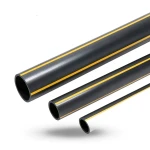 أنابيب HDPE ضغط 8 بار PE 80 قطر خارجي 200 مم سماكة 18.2 مم أسود مع خطوط صفراء