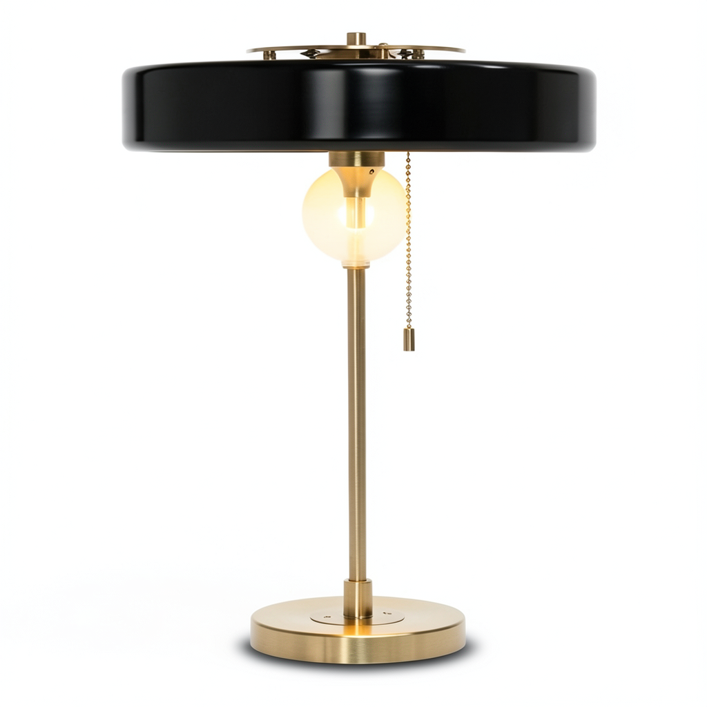 Cy-New-001-B Mid Century Modern Table Lamp - Black & Gold Steel