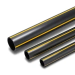 أنابيب HDPE ضغط 8 بار PE 80 قطر خارجي 200 مم سماكة 18.2 مم أسود مع خطوط صفراء