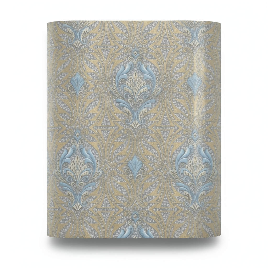 Italian Wallpaper Gold With Blue Color Classic Design, Size 10m x 1.06m
