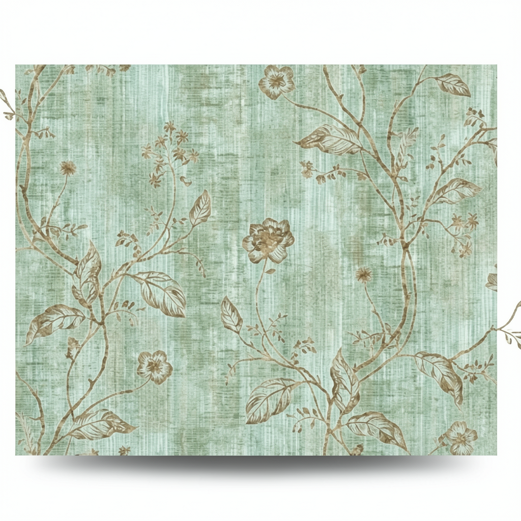 Floral Wall Covering Green Color, 10m Length, 1.06m Width, Model 44438