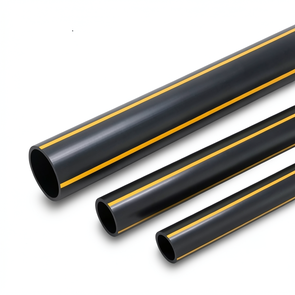 HDPE Plastic Pipe PN 4.8 Bar PE 80 OD 180 mm Thickness 10.3 mm Black Yellow Stripes