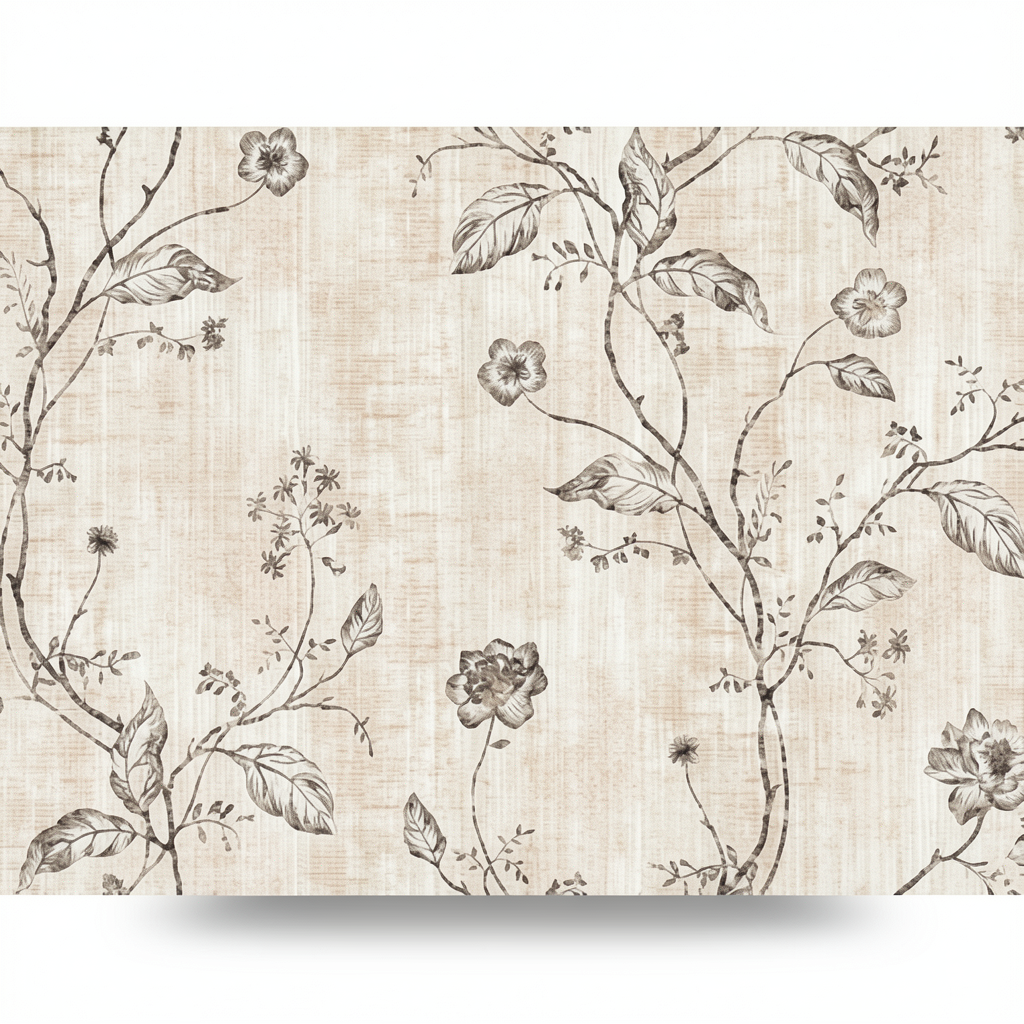 Italian Wallpaper Floral Design 10m x 1.06m, Beige