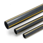 مواسير HDPE ضغط 8 بار PE 80 قطر خارجي 280 مم سمك 25.4 مم أسود مع خطوط صفراء