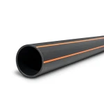 مواسير HDPE ضغط 6 بار PE 100 قطر خارجي 500 مم سماكة 28.4 مم أسود مع خطوط برتقالية