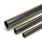 أنابيب بلاستيك HDPE ضغط 4.8 بار PE 80 قطر خارجي 180 مم سماكة 10.3 مم أسود مع خطوط صفراء