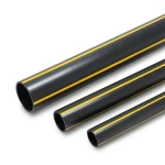 أنابيب HDPE ضغط 4.8 بار PE 80، قطر خارجي 280 مم، سمك 15.9 مم، أسود مع خطوط صفراء