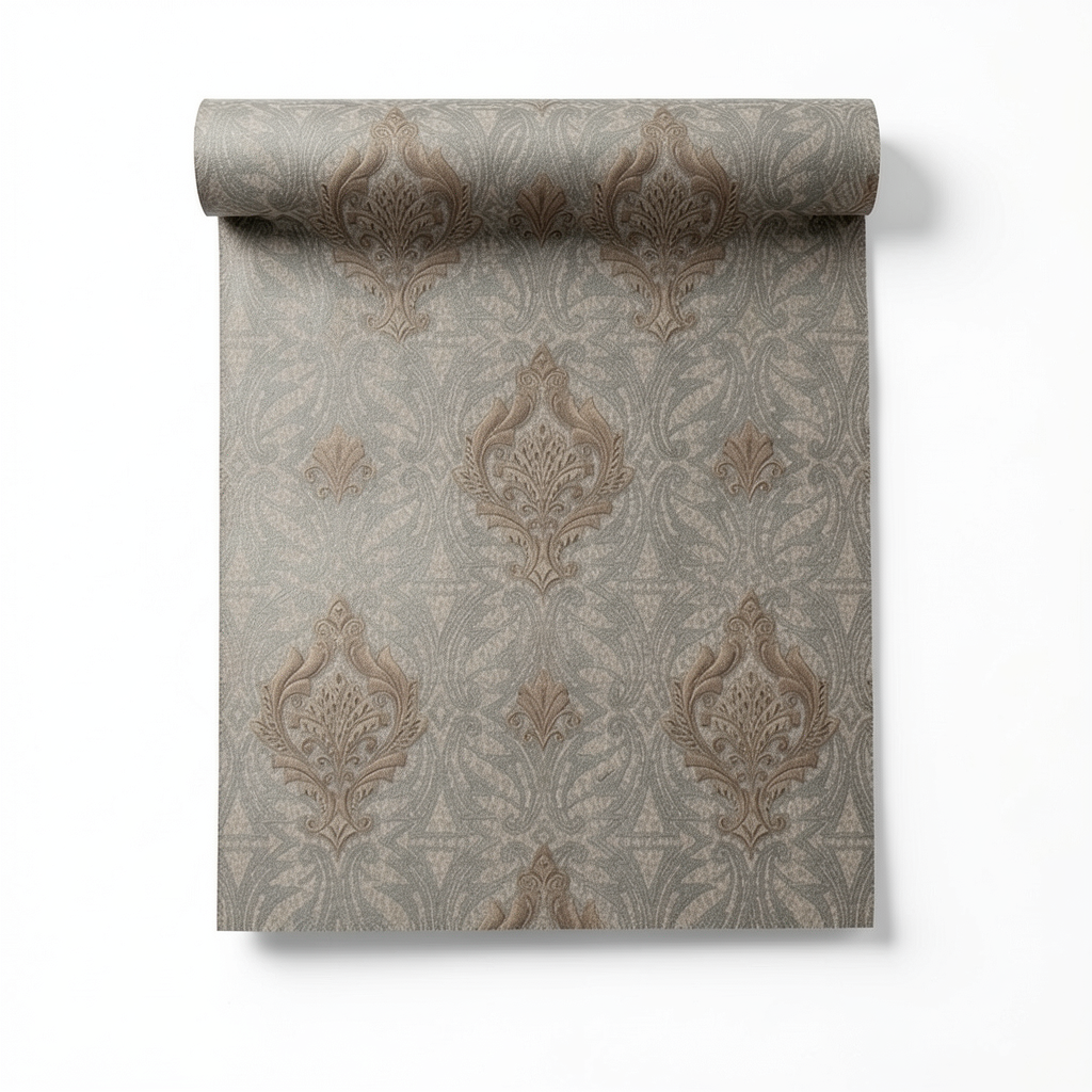 Italian Wallpaper Dark Beige Color Classic Design, Size 10m x 1.06m