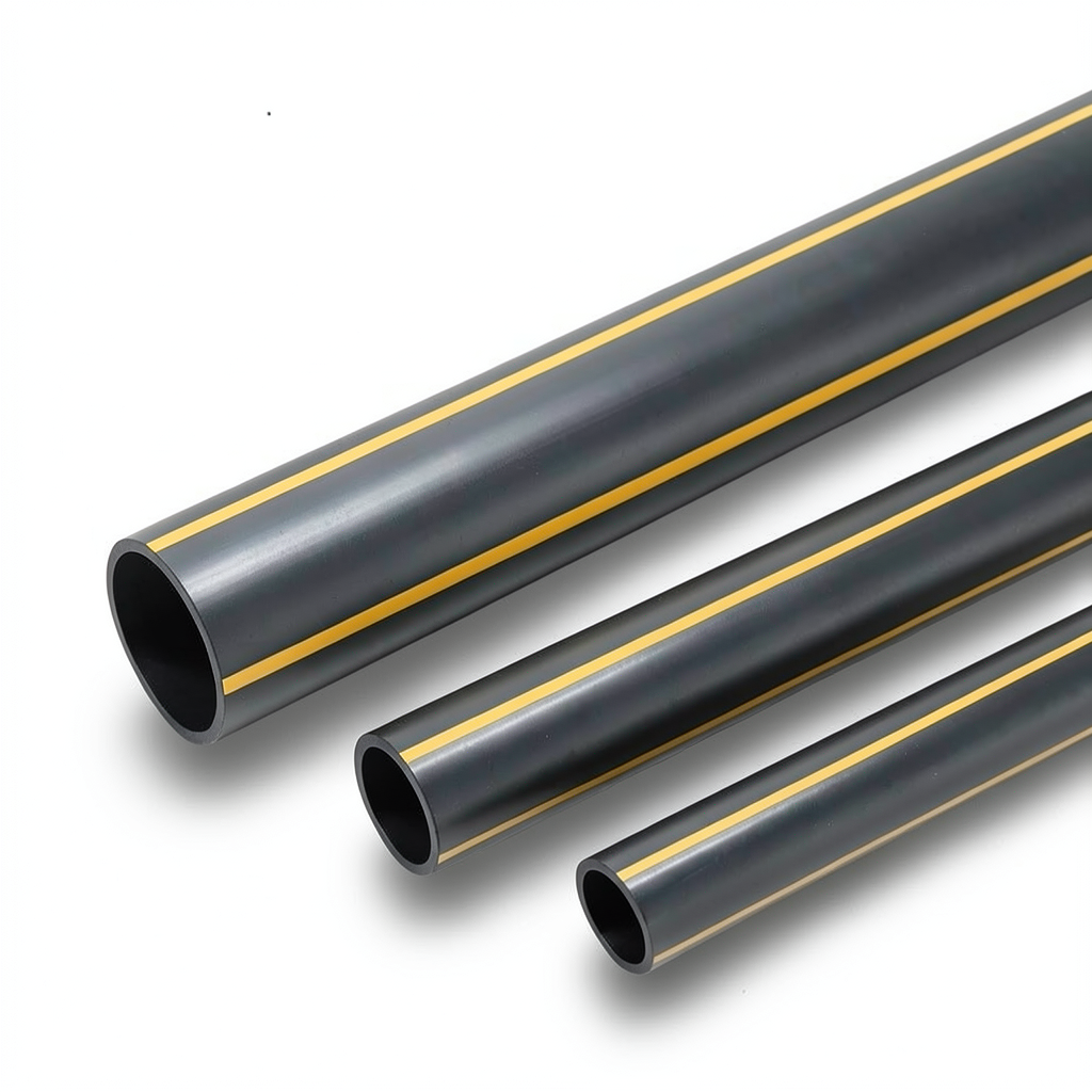 HDPE Plastic Pipe PN 4.8 Bar PE 80 OD 180 mm Thickness 10.3 mm Black Yellow Stripes