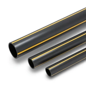 HDPE Polyethylene Pipe 4.8 Bar Pressure PE 80, 250 mm OD, 14.2 mm Thickness Black/Yellow