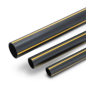 HDPE Polyethylene Pipe PN 4.8 Bar PE 80, 280 mm OD, 15.9 mm Thickness Black/Yellow Stripes