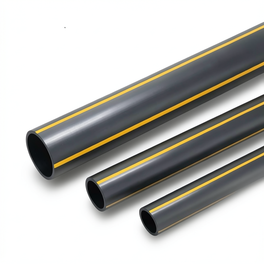 أنابيب HDPE ضغط 4.8 بار PE 80 قطر خارجي 400 مم سماكة 22.8 مم أسود مع خطوط صفراء