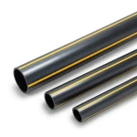 مواسير HDPE ضغط 8 بار PE 80 قطر خارجي 280 مم سمك 25.4 مم أسود مع خطوط صفراء