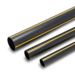 أنابيب HDPE ضغط 8 بار PE 80 قطر خارجي 315 مم سمك 28.6 مم أسود مع خطوط صفراء