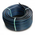 HDPE Plastic Coil Pipe  PN 12.5 Bar [PE 100] OD 63 mm  SDR 13.6  Color Black with Blue Stripes | Almona Factory
