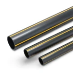 أنابيب بلاستيك HDPE ضغط 8 بار PE 80، قطر خارجي 500 مم، سماكة 45.5 مم، أسود مع خطوط صفراء