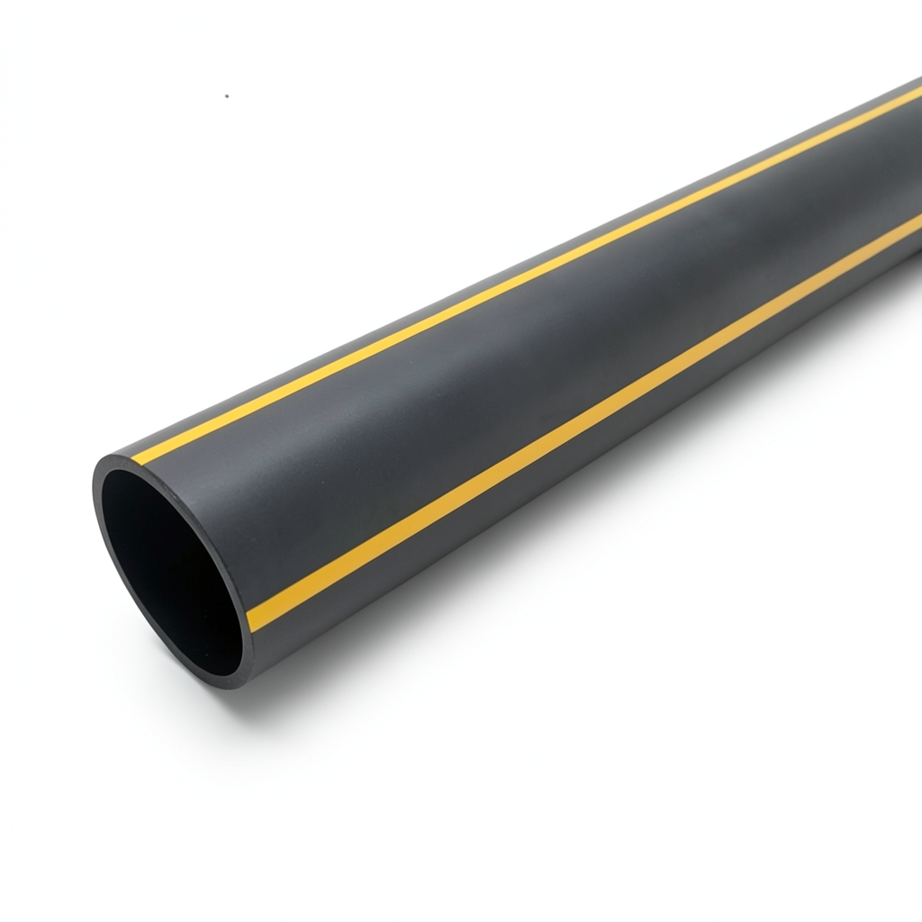 HDPE Plastic Pipe 8 Bar Pressure PE 80, 560 mm OD, 50.9 mm Thickness Black with Yellow Stripes