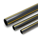 مواسير بلاستيك HDPE ضغط 8 بار PE 80 قطر خارجي 450 مم سماكة 40.9 مم أسود مع خطوط صفراء
