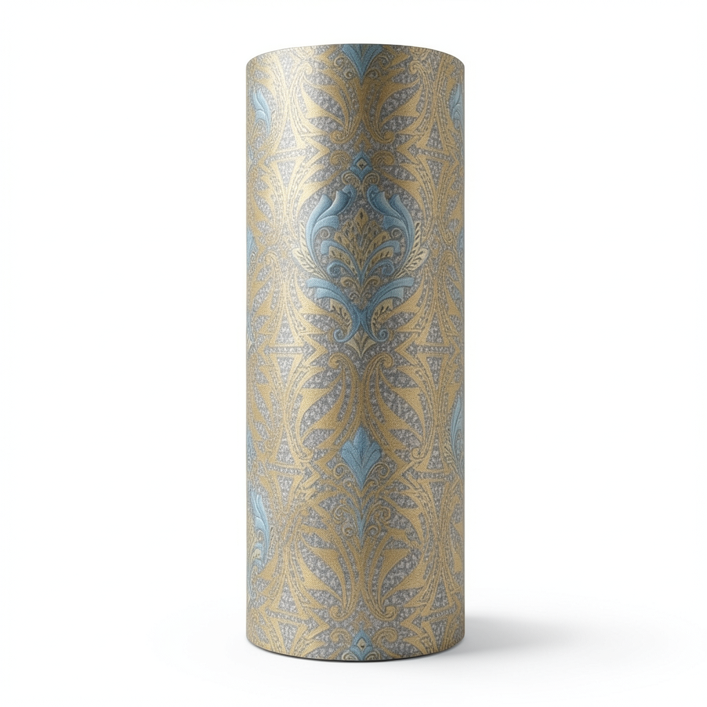 Italian Wallpaper Gold With Blue Color Classic Design, Size 10m x 1.06m