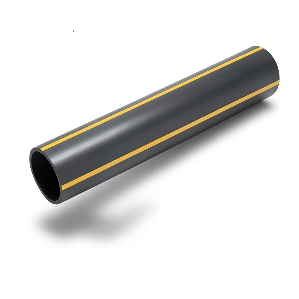 HDPE Plastic Pipe 8 Bar Pressure PE 80, 560 mm OD, 50.9 mm Thickness Black with Yellow Stripes