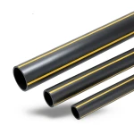 مواسير بلاستيك HDPE ضغط 8 بار PE 80 قطر خارجي 450 مم سماكة 40.9 مم أسود مع خطوط صفراء