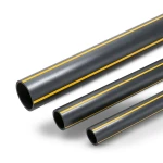 أنابيب بلاستيك HDPE ضغط 8 بار PE 80، قطر خارجي 500 مم، سماكة 45.5 مم، أسود مع خطوط صفراء