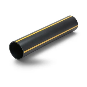 HDPE Plastic Pipe PN 4.8 Bar PE 80 630 mm Thickness 35.8 mm Black with Yellow Stripes