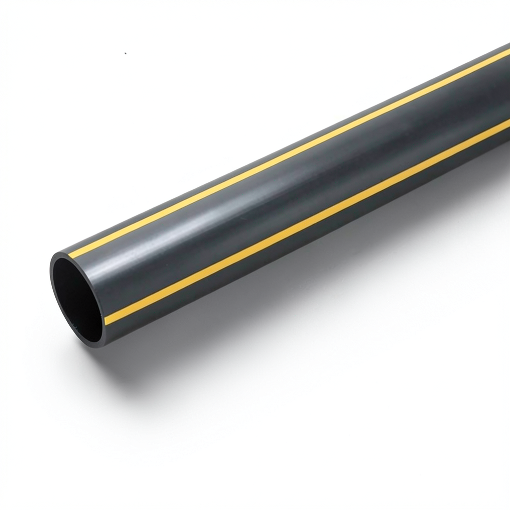 مواسير بلاستيك HDPE ضغط 4.8 بار PE 80 قطر خارجي 560 مم سماكة 31.9 مم أسود مع خطوط صفراء