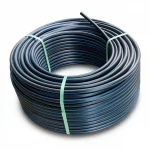 HDPE Plastic Coil Pipe  PN 6.3 Bar [PE 100] Outside Diameter 140 mm  SDR 26  Color Black with Blue Stripes | Almona Company