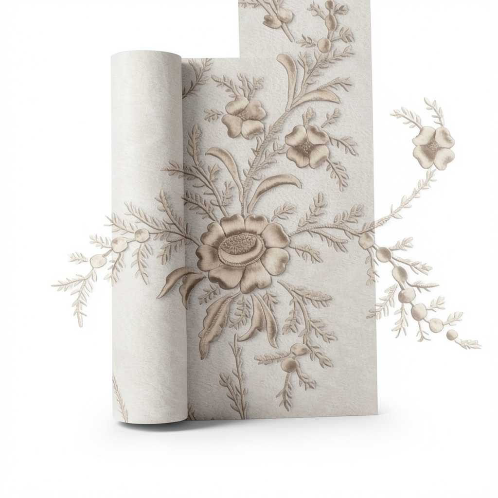 Italian Wallpaper Floral Design 10m x 0.73m Beige, Model 2444