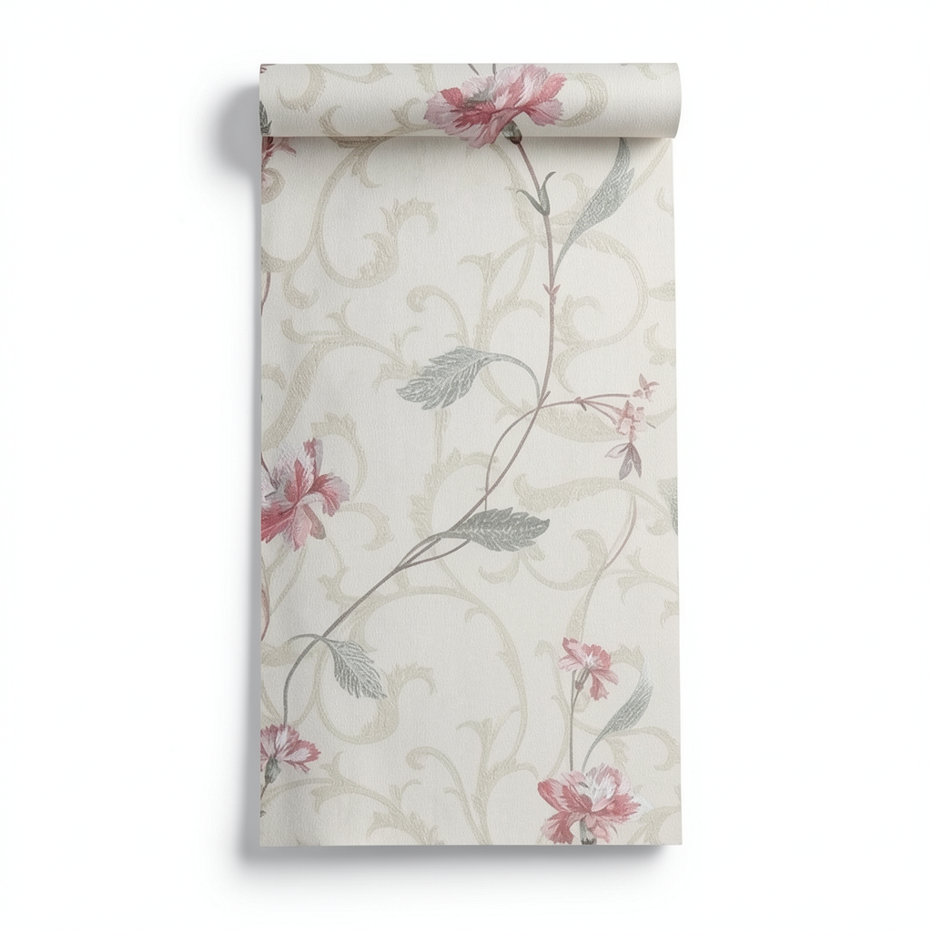 Wall Decoration Floral Design 10 m x 0.73 m Pale Beige, Model 3918