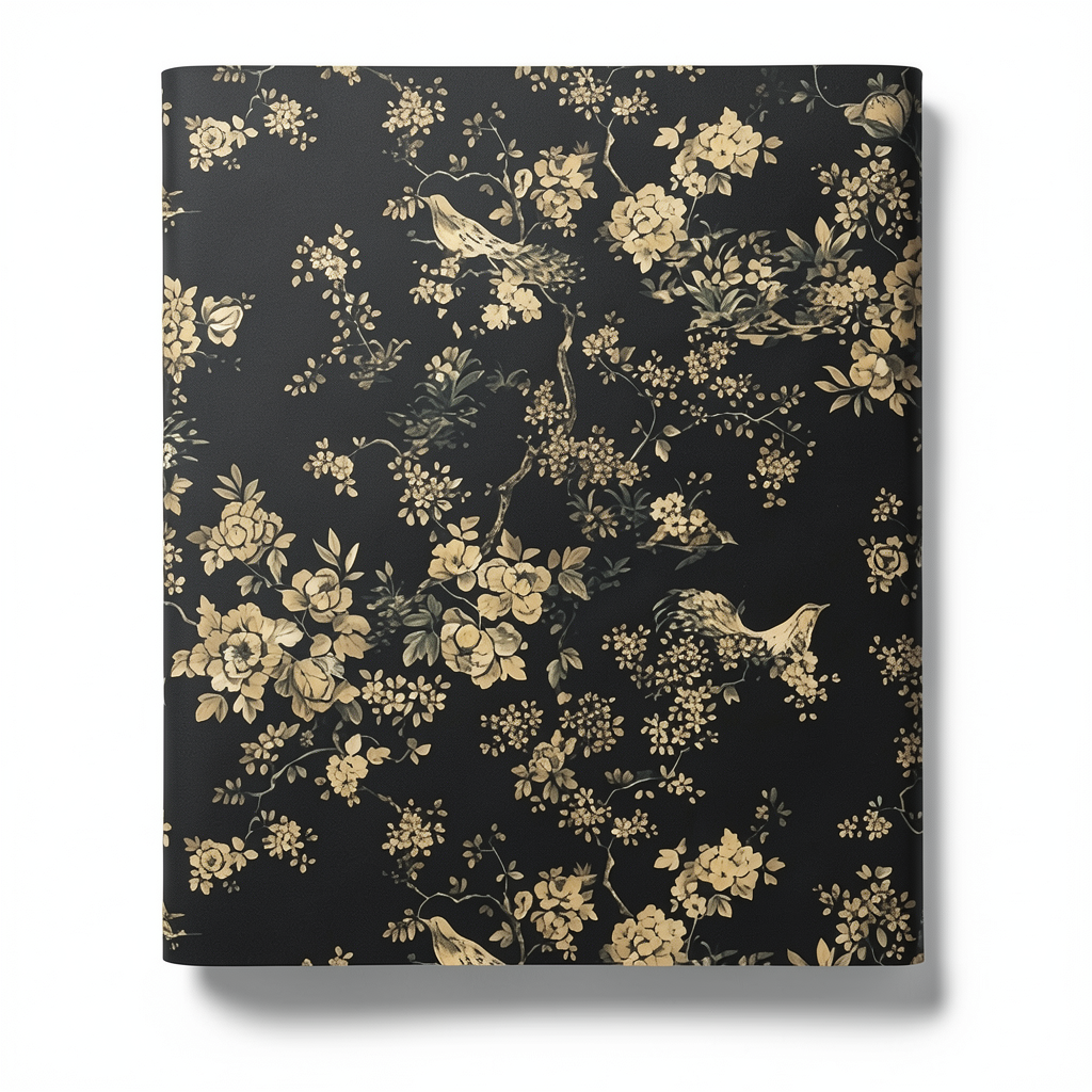 Italian Wallpaper Black Color Floral Design, Size 10m x 1.06m, Model RC19043