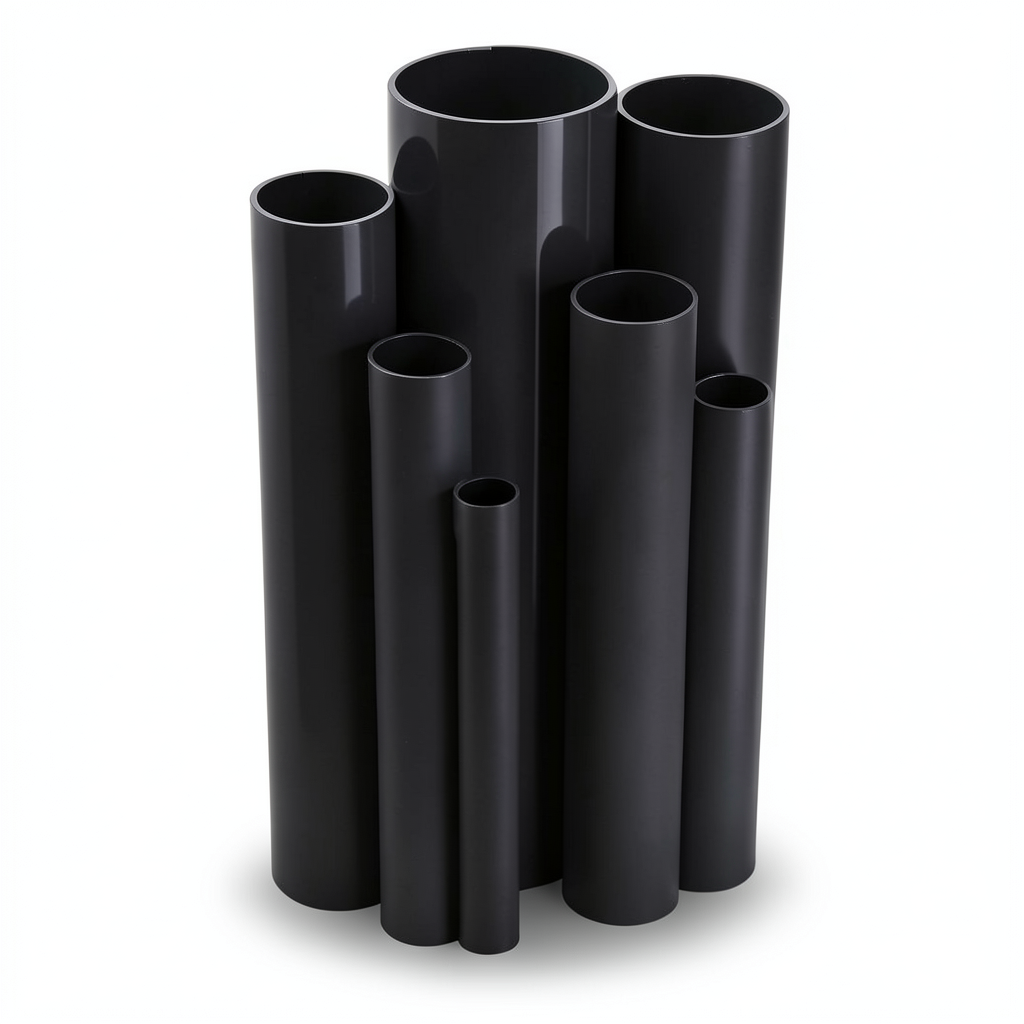 مواسير UPVC ضغط 12 بار قطر خارجي 26.6 مم سمك 1.6 مم لون اسود