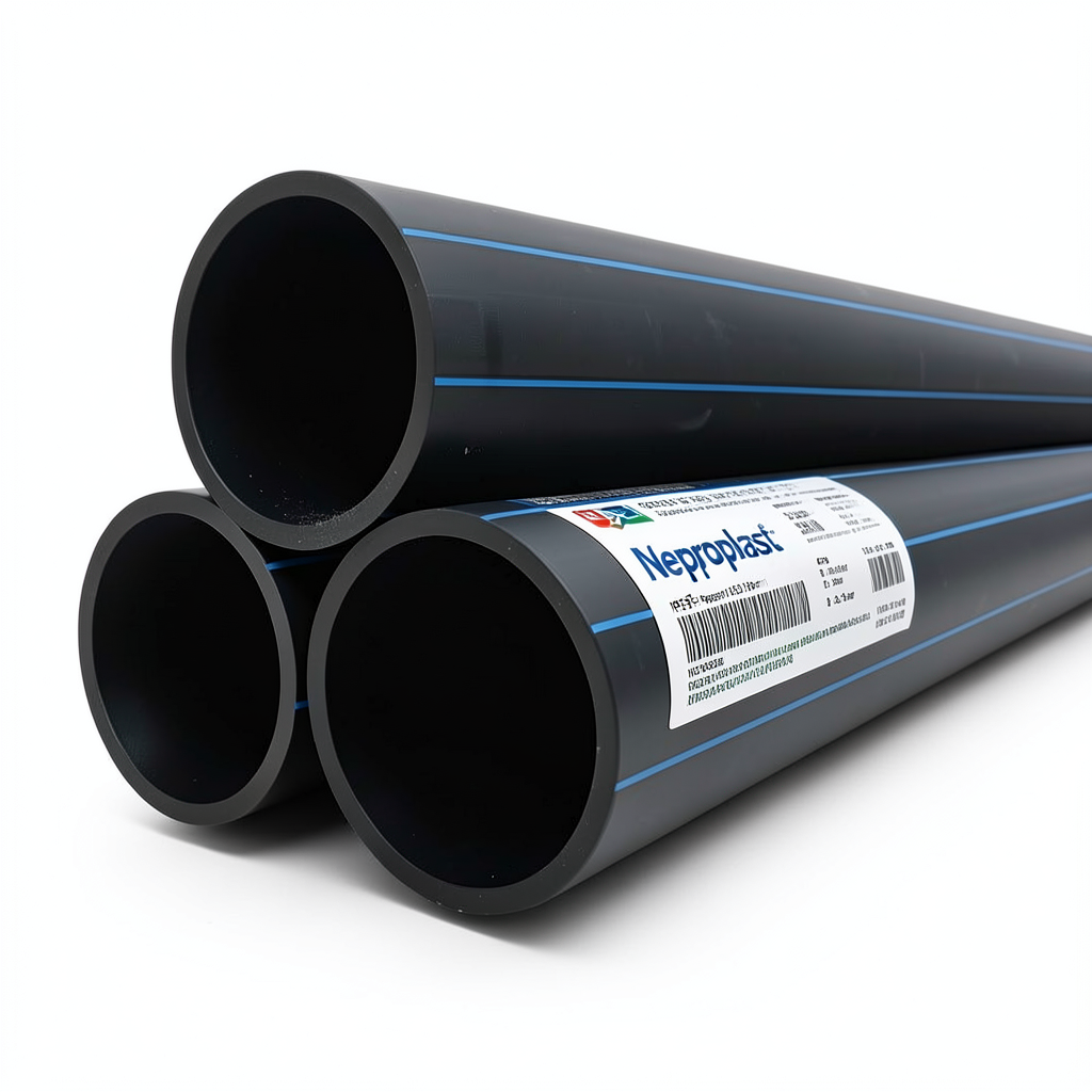 أنابيب HDPE نيبروبلاست PE 80 ضغط 12.5 بار قطر خارجي 200 مم سمك 18.2 مم أسود | نيبروبلاست