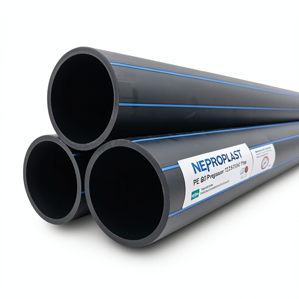 أنابيب HDPE نيبروبلاست PE 80 ضغط 12.5 بار قطر خارجي 225 مم سمك 20.5 مم لون أسود | نيبروبلاست