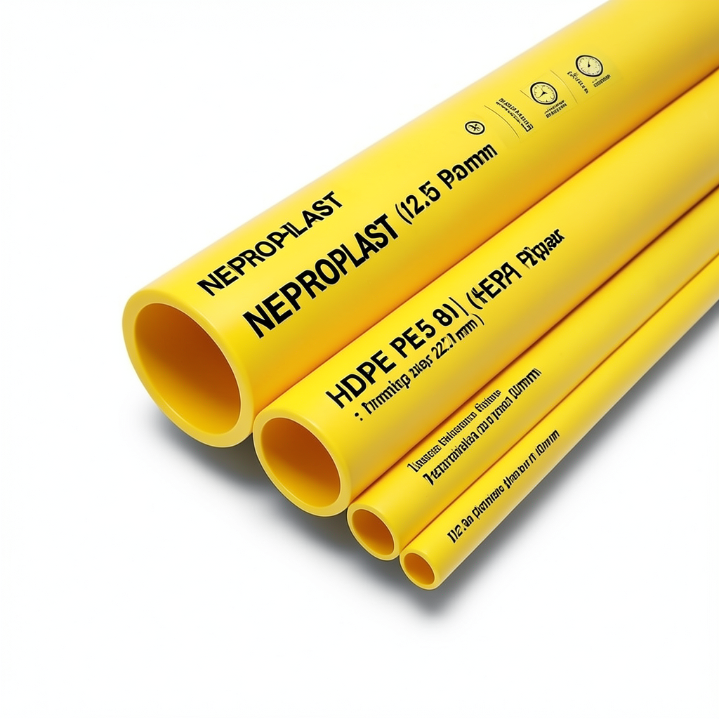 مواسير HDPE PE 80 ضغط 12.5 بار قطر 250 مم سمك 22.7 مم لون أصفر | نيبروبلاست