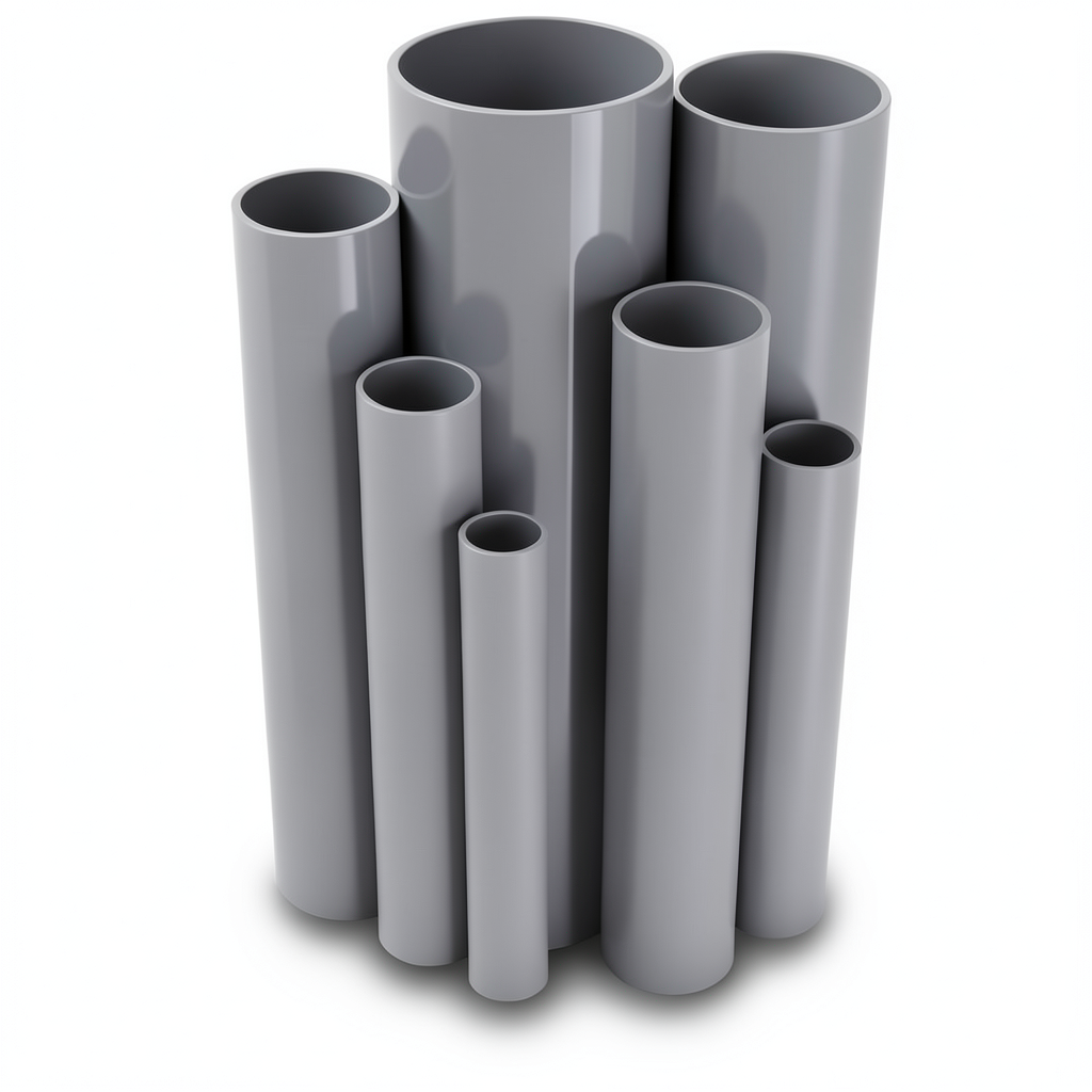 مواسير UPVC قطر خارجي 250 مم، سمك 6.1 مم، وزن 7.01 كجم/م، لون رمادي