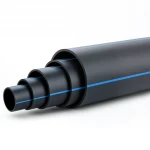 HDPE Pipe  Pressure 10 Bar [PE 100] Size (OD) 200 mm  SDR 17  Color Black with Blue Stripes | Almona Factory