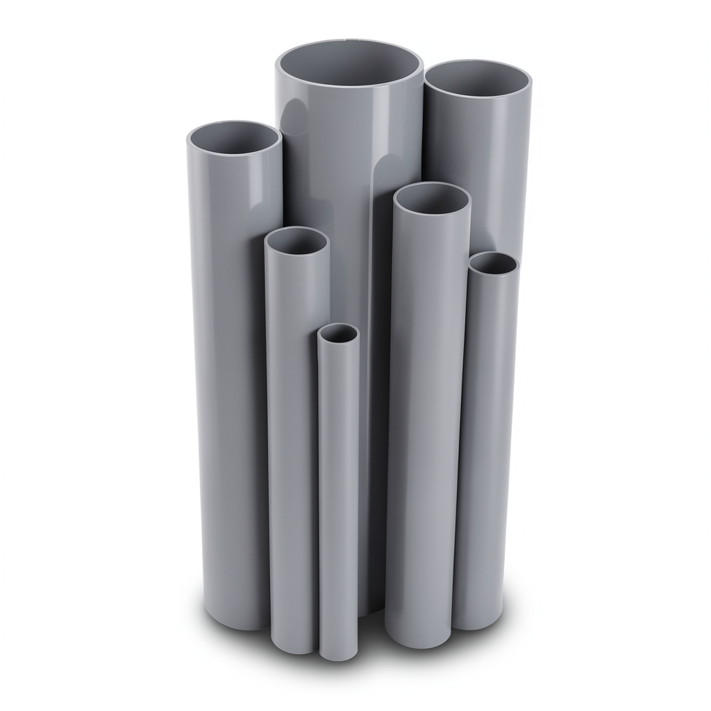 مواسير UPVC قطر خارجي 250 مم، سمك 6.1 مم، وزن 7.01 كجم/م، لون رمادي