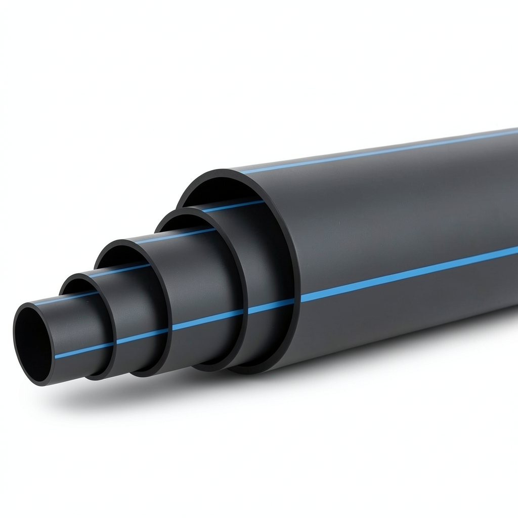 مواسير HDPE ضغط 3.2 بار PE 80 قطر خارجي 315 مم SDR 41 أسود مع خط أزرق