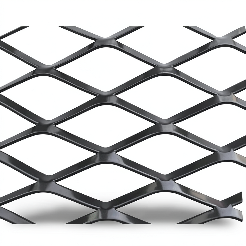 Hot Rolled Steel Expanded Metal Mesh Thickness 5.8 mm Width 1.22 m Length 1 m, Black